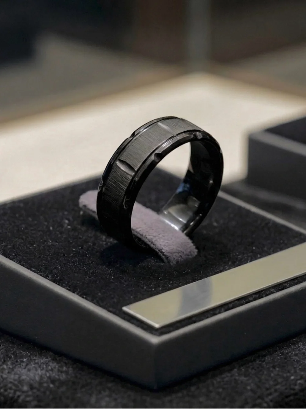 Stainless steel 8mm black polished and matte men’s ring -Size 10